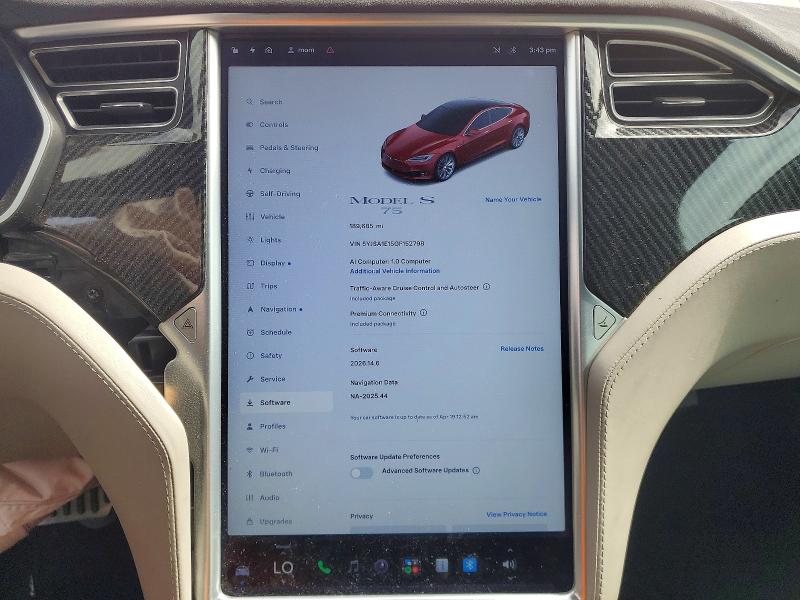 2016 Tesla Model S მანქანა იყიდება აუქციონზე, vin: 5YJSA1E15GF152798, აუქციონის ნომერი: 54978236