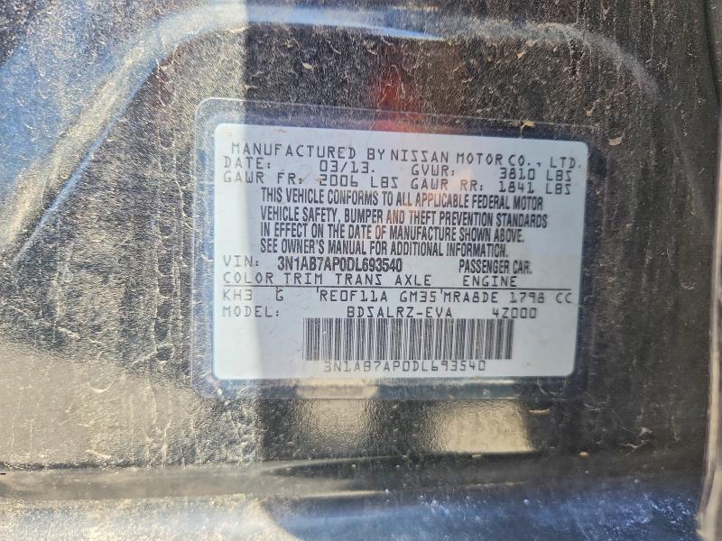 54432886 :رقم المزاد ، 3N1AB7AP0DL693540 vin ، 2013 Nissan Sentra مزاد بيع