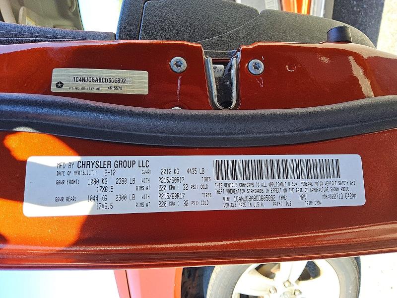 Продажа на аукционе авто 2012 Jeep Compass, vin: 1C4NJCBA8CD605892, номер лота: 51300156