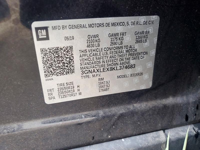 Aukcja sprzedaży 2019 Chevrolet Equinox, vin: 3GNAXLEX8KL374683, numer aukcji: 52714736