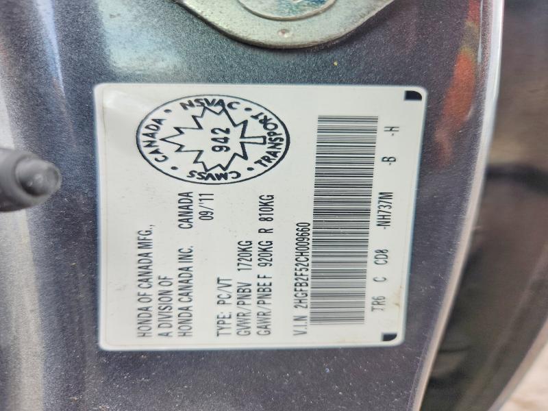 2012 Honda Civic მანქანა იყიდება აუქციონზე, vin: 2HGFB2F52CH009660, აუქციონის ნომერი: 53703466