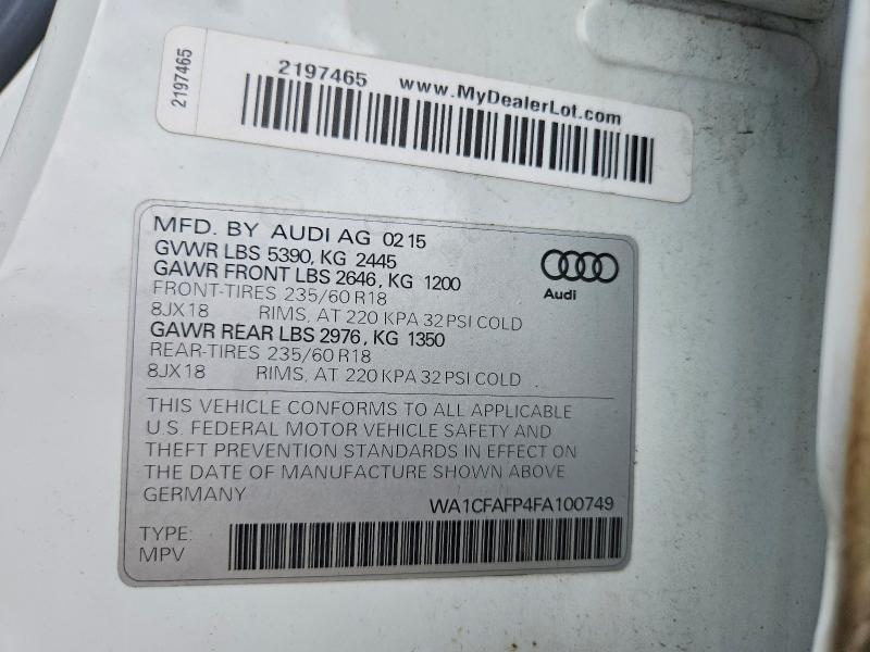 Aukcja sprzedaży 2015 Audi Q5, vin: WA1CFAFP4FA100749, numer aukcji: 54637776