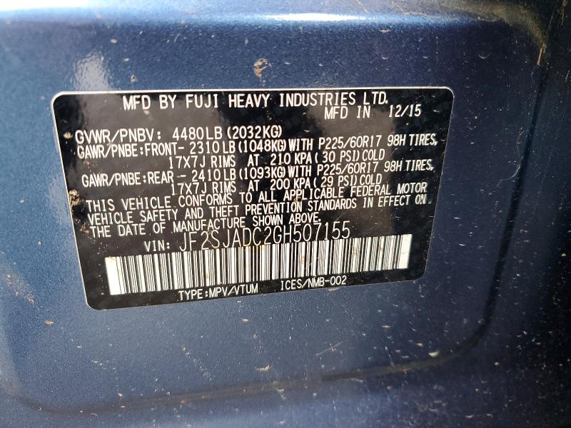 2016 Subaru Forester მანქანა იყიდება აუქციონზე, vin: JF2SJADC2GH507155, აუქციონის ნომერი: 52814476