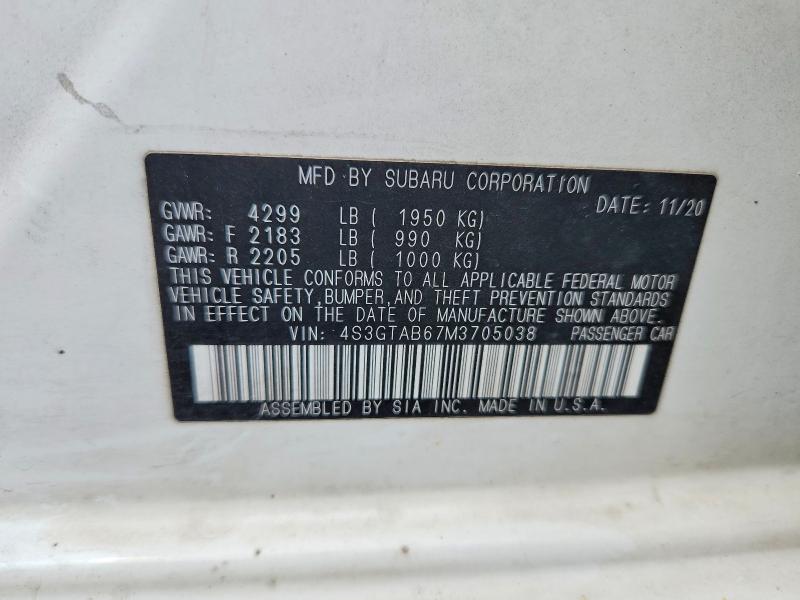Aukcja sprzedaży 2021 Subaru Impreza, vin: 4S3GTAB67M3705038, numer aukcji: 51754046
