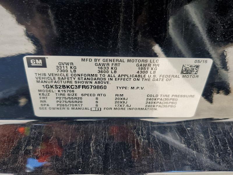 52808656 :رقم المزاد ، 1GKS2BKC3FR679860 vin ، 2015 Gmc Yukon مزاد بيع