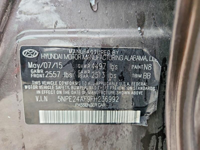 2015 Hyundai Sonata მანქანა იყიდება აუქციონზე, vin: 5NPE24AF9FH236992, აუქციონის ნომერი: 51479326