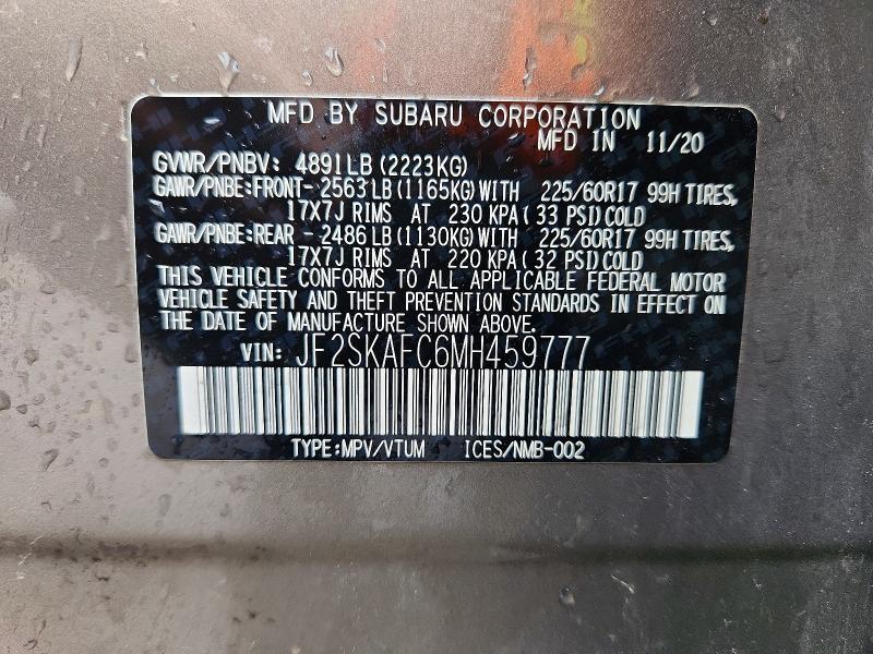 Aukcja sprzedaży 2021 Subaru Forester, vin: JF2SKAFC6MH459777, numer aukcji: 55204926