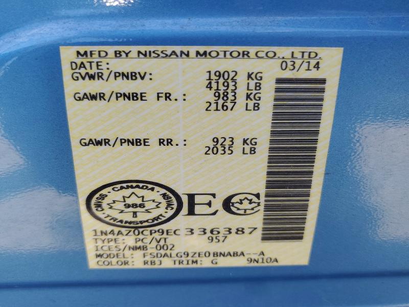 Aukcja sprzedaży 2014 Nissan Leaf S 5dr, vin: 1N4AZ0CP9EC336387, numer aukcji: 52515856