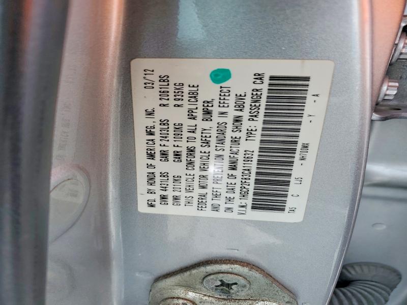 Aukcja sprzedaży 2012 Honda Accord, vin: 1HGCP2F83CA119632, numer aukcji: 54138886