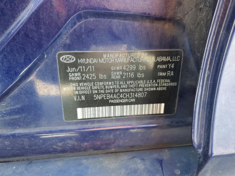 54704766 :رقم المزاد ، 5NPEB4AC4CH314807 vin ، 2012 Hyundai Sonata مزاد بيع