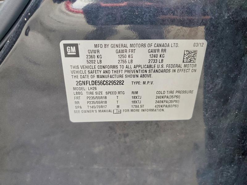 Aukcja sprzedaży 2012 Chevrolet Equinox, vin: 2GNFLDE56C6295282, numer aukcji: 55105826