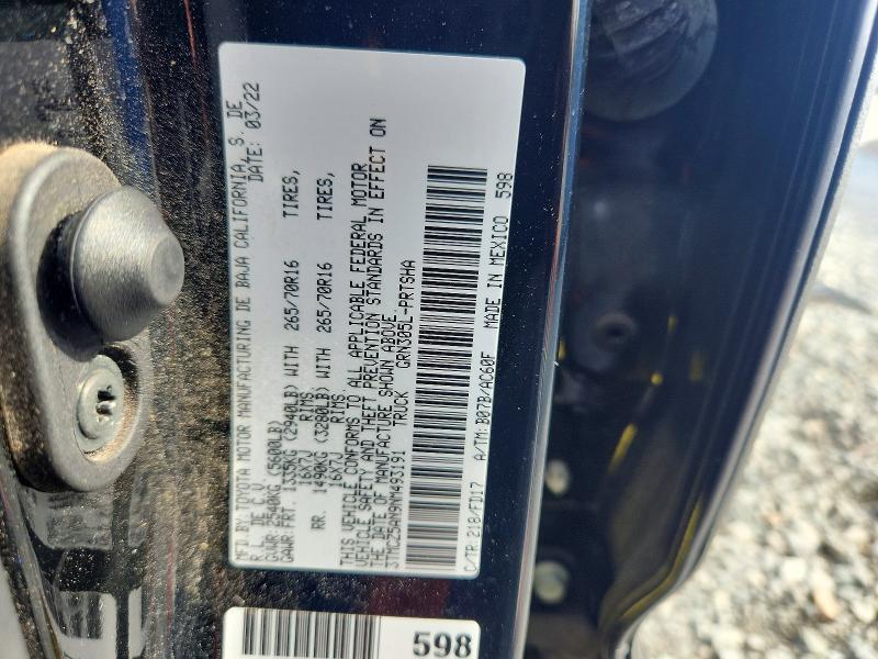 54854576 :رقم المزاد ، 3TMCZ5AN9NM493191 vin ، 2022 Toyota Tacoma مزاد بيع