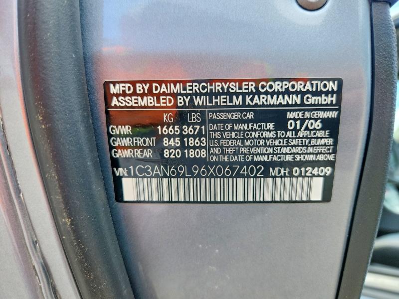 Auction sale of the 2006 Chrysler Crossfire, vin: 1C3AN69L96X067402, lot number: 54640196