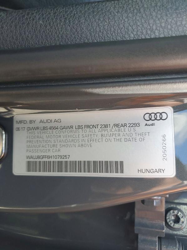 Aukcja sprzedaży 2017 Audi A3, vin: WAUJ8GFF6H1079257, numer aukcji: 52349356