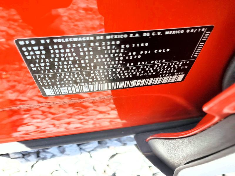 Aukcja sprzedaży 2018 Volkswagen Tiguan, vin: 3VV3B7AX6JM208539, numer aukcji: 52177726