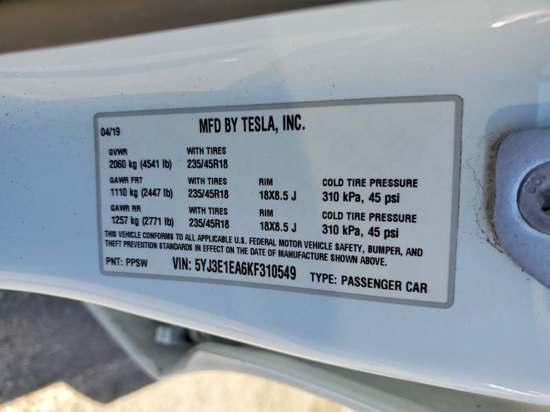 Продажа на аукционе авто 2019 Tesla Model 3, vin: 5YJ3E1EA6KF310549, номер лота: 53666556