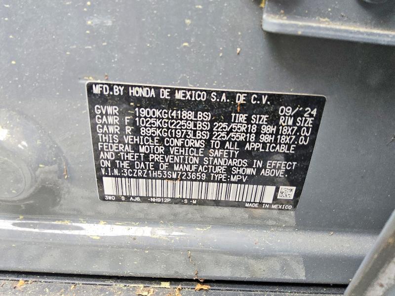 2025 Honda Hr-v მანქანა იყიდება აუქციონზე, vin: 3CZRZ1H53SM723659, აუქციონის ნომერი: 51694156