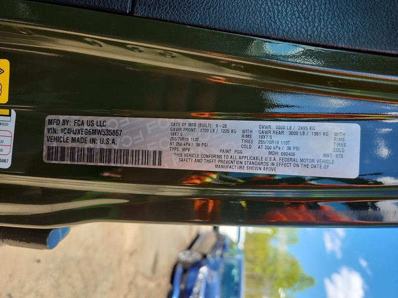 2021 Jeep Wrangler Unlimited მანქანა იყიდება აუქციონზე, vin: 1C4HJXEG6MW535867, აუქციონის ნომერი: 51240006