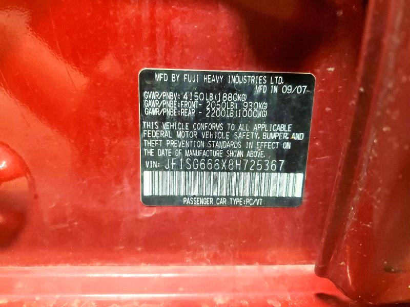 54725246 :رقم المزاد ، JF1SG666X8H725367 vin ، 2008 Subaru Forester مزاد بيع