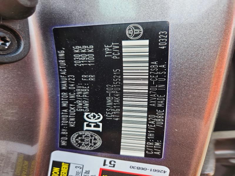 52582306 :رقم المزاد ، 4T1G11AK4PU155215 vin ، 2023 Toyota Camry مزاد بيع