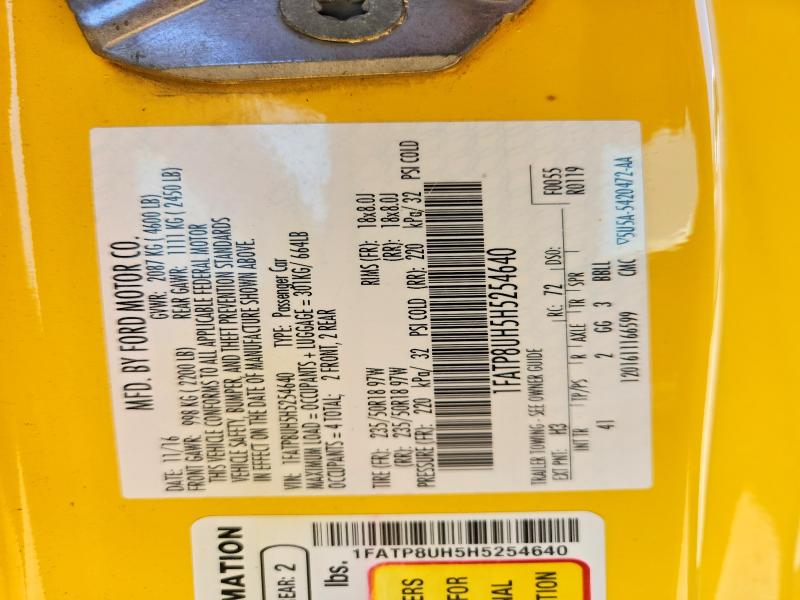 2017 Ford Mustang მანქანა იყიდება აუქციონზე, vin: 1FATP8UH5H5254640, აუქციონის ნომერი: 53618136