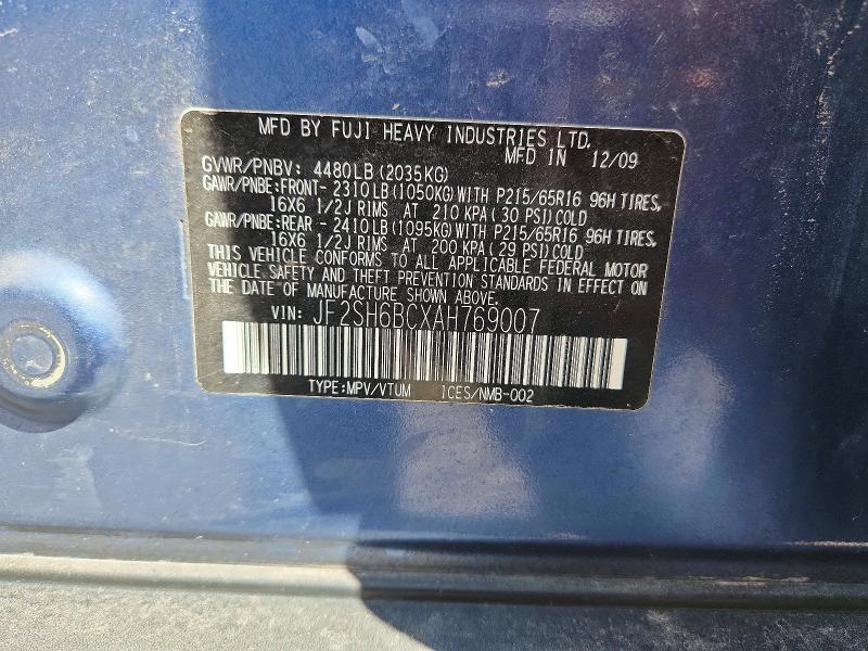 55128846 :رقم المزاد ، JF2SH6BCXAH769007 vin ، 2010 Subaru Forester مزاد بيع