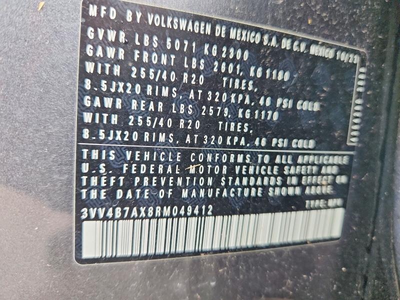 2024 Volkswagen Tiguan მანქანა იყიდება აუქციონზე, vin: 3VV4B7AX8RM049412, აუქციონის ნომერი: 54229156