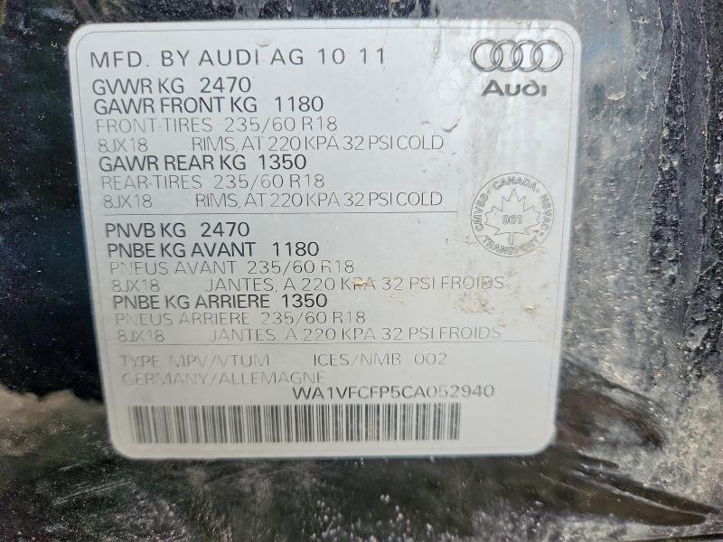 Продаж на аукціоні авто 2012 Audi Q5, vin: WA1VFCFP5CA052940, номер лоту: 52997036