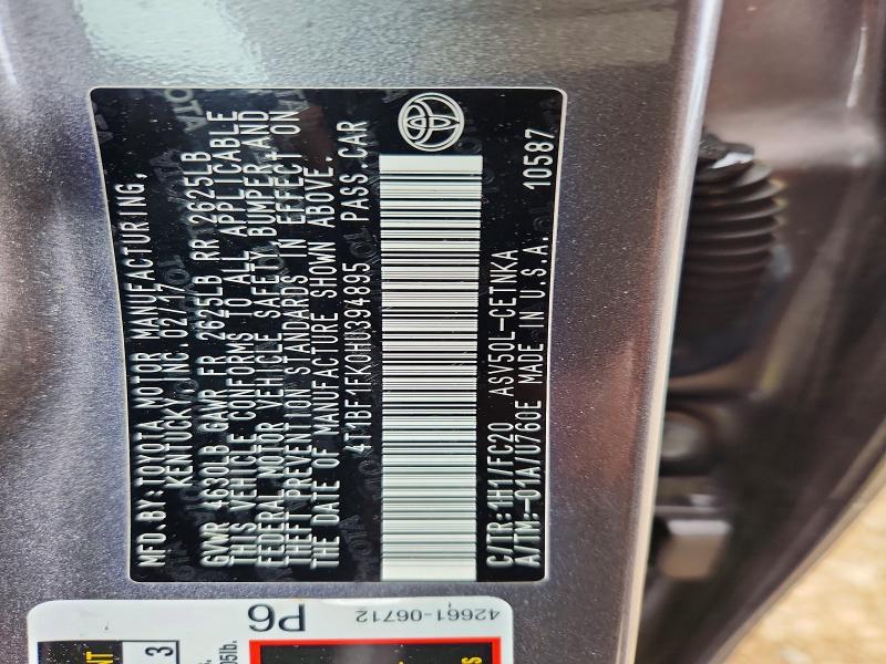 Продажа на аукционе авто 2017 Toyota Camry, vin: 4T1BF1FK0HU394895, номер лота: 53070216