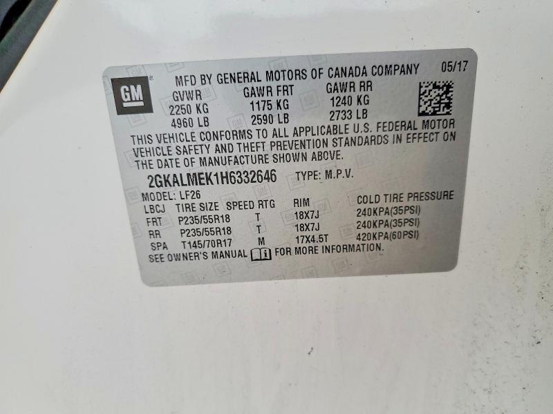 Aukcja sprzedaży 2017 Gmc Terrain, vin: 2GKALMEK1H6332646, numer aukcji: 53722996