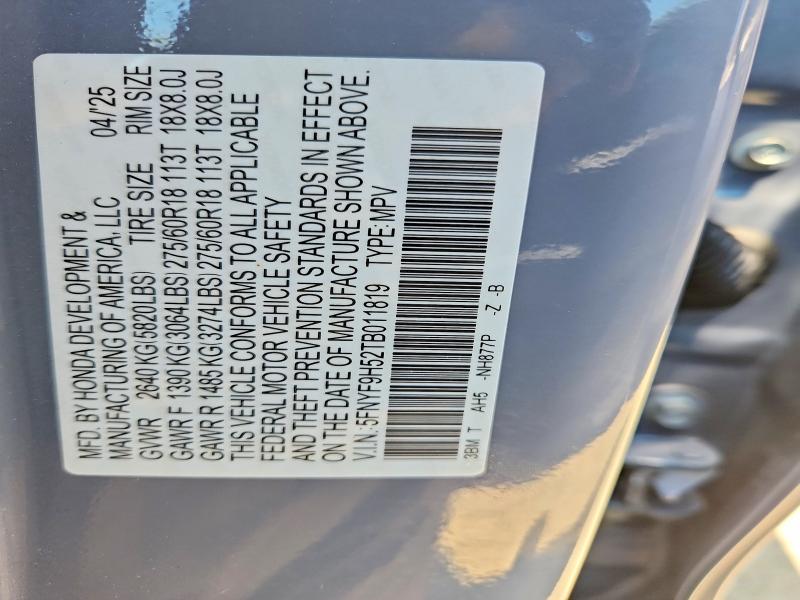 2026 Honda Passport მანქანა იყიდება აუქციონზე, vin: 5FNYF9H52TB011819, აუქციონის ნომერი: 52747826