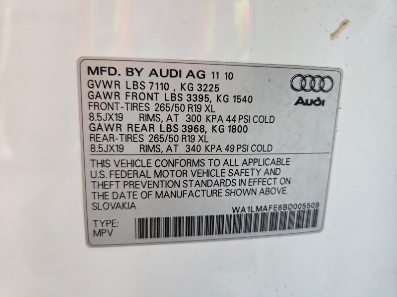Продажа на аукционе авто 2011 Audi Q7, vin: WA1LMAFE6BD005509, номер лота: 54011266