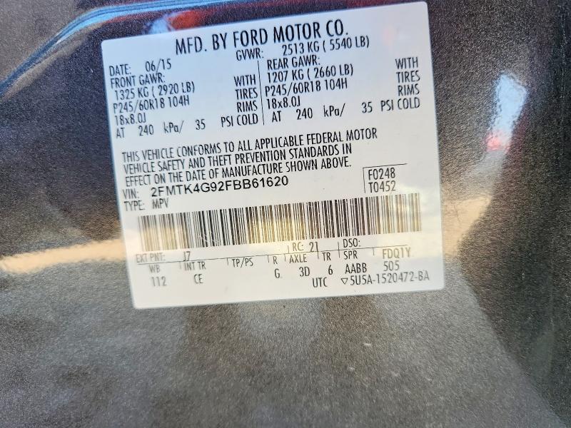 Aukcja sprzedaży 2015 Ford Edge, vin: 2FMTK4G92FBB61620, numer aukcji: 53687866