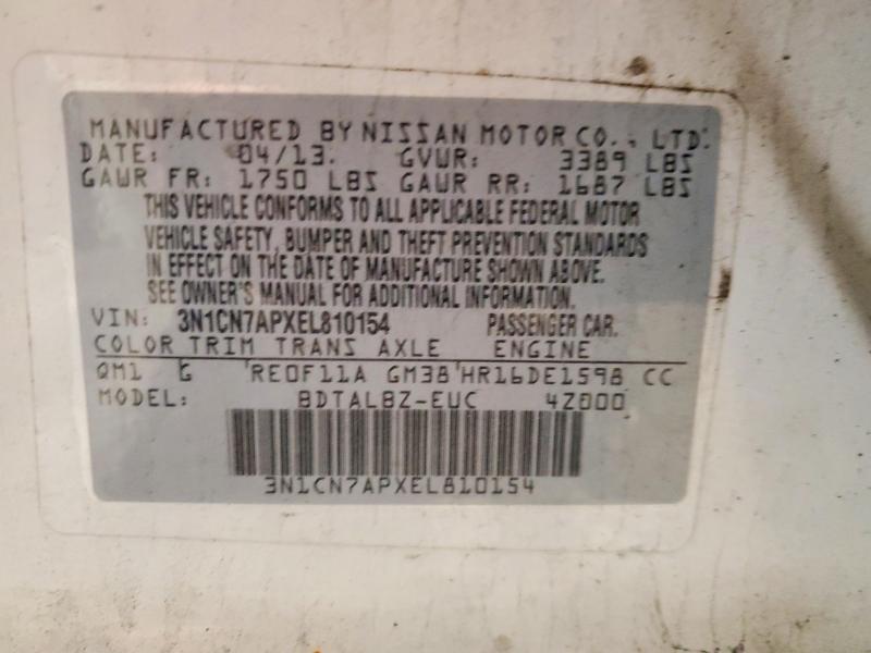 Продаж на аукціоні авто 2014 Nissan Versa, vin: 3N1CN7APXEL810154, номер лоту: 54758156