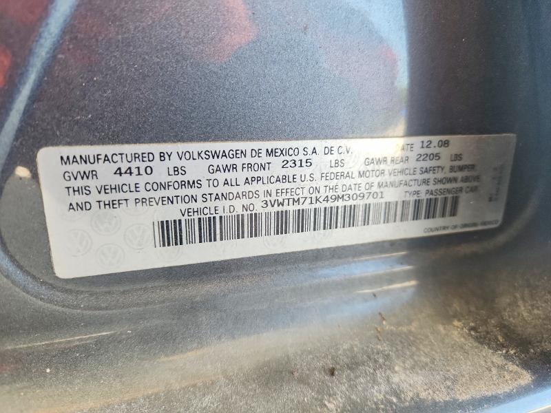 2009 Volkswagen Jetta მანქანა იყიდება აუქციონზე, vin: 3VWTM71K49M309701, აუქციონის ნომერი: 52377946