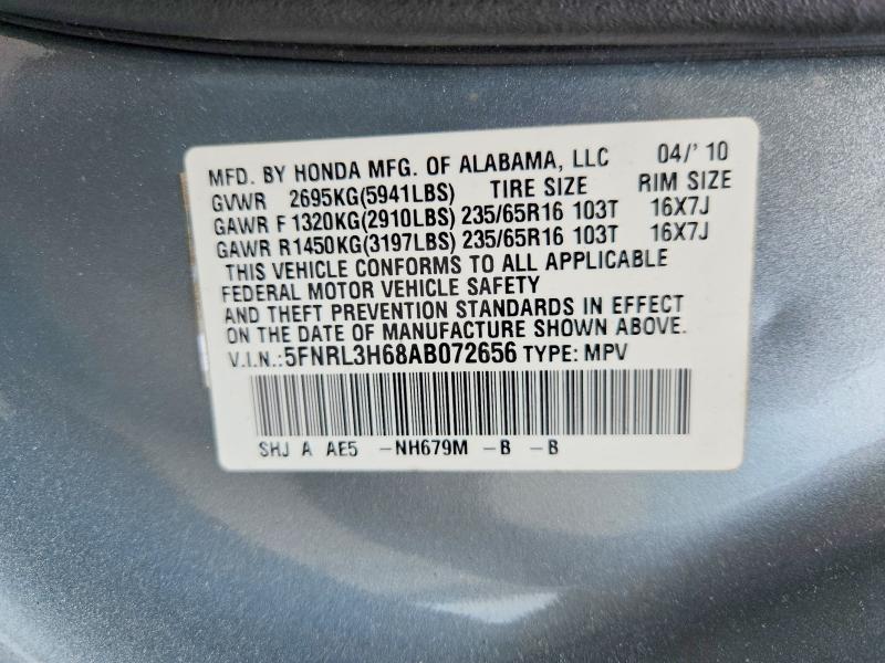 Aukcja sprzedaży 2010 Honda Odyssey, vin: 5FNRL3H68AB072656, numer aukcji: 54431746