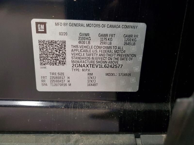 Продажа на аукционе авто 2020 Chevrolet Equinox, vin: 2GNAXTEV1L6242577, номер лота: 53079706