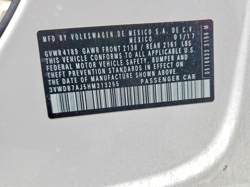 Aukcja sprzedaży 2017 Volkswagen Jetta, vin: 3VWDB7AJ5HM313255, numer aukcji: 53296856