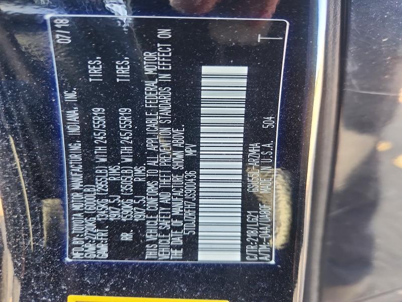 Продажа на аукционе авто 2018 Toyota Highlander, vin: 5TDJZRFH7JS900436, номер лота: 54871416
