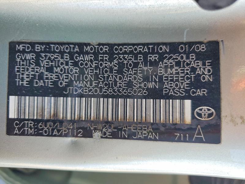 Продажа на аукционе авто 2008 Toyota Prius, vin: JTDKB20U583365026, номер лота: 54643286