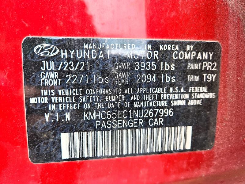 53400706 :رقم المزاد ، KMHC65LC1NU267996 vin ، 2022 Hyundai Ioniq مزاد بيع
