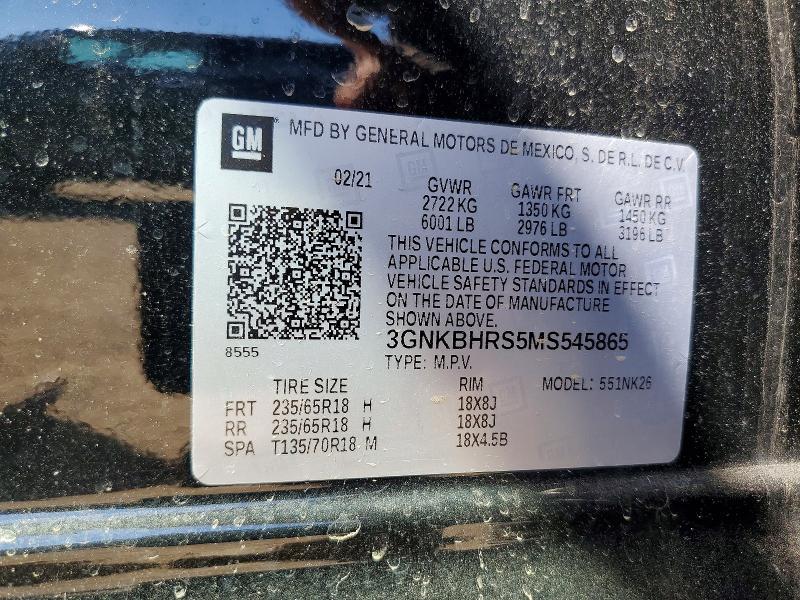48161266 :رقم المزاد ، 3GNKBHRS5MS545865 vin ، 2021 Chevrolet Blazer مزاد بيع