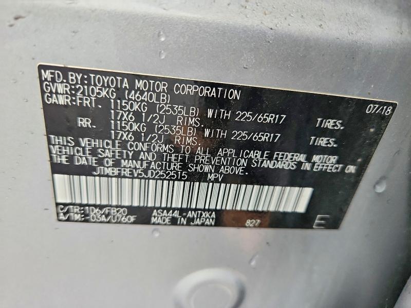 Aukcja sprzedaży 2018 Toyota Rav4, vin: JTMBFREV5JD252515, numer aukcji: 53385836