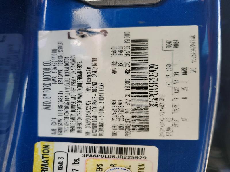 2018 Ford Fusion მანქანა იყიდება აუქციონზე, vin: 3FA6P0LU5JR225929, აუქციონის ნომერი: 54863656