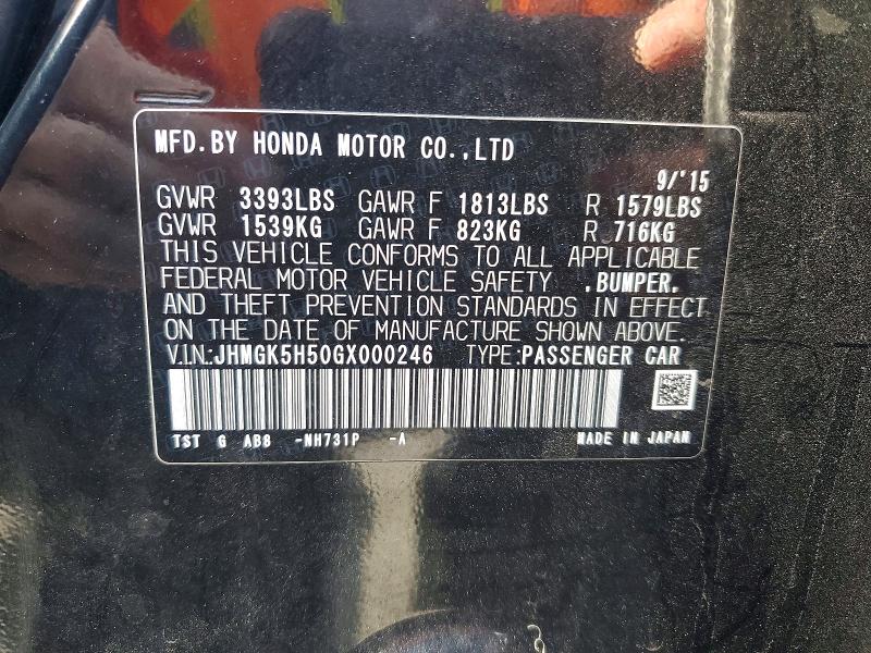 53203056 :رقم المزاد ، JHMGK5H50GX000246 vin ، 2016 Honda Fit مزاد بيع