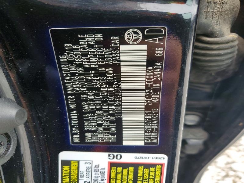 2018 Toyota Corolla მანქანა იყიდება აუქციონზე, vin: 2T1BURHE2JC122111, აუქციონის ნომერი: 52689856