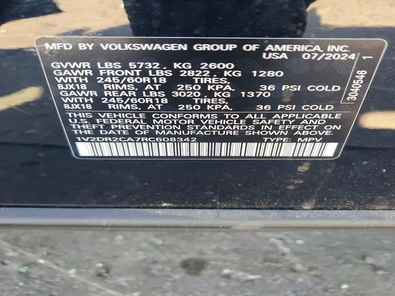 53228146 :رقم المزاد ، 1V2DR2CA7RC608342 vin ، 2024 Volkswagen Atlas مزاد بيع