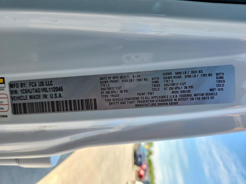 2024 Jeep Gladiator მანქანა იყიდება აუქციონზე, vin: 1C6HJTAG1RL112046, აუქციონის ნომერი: 53708316