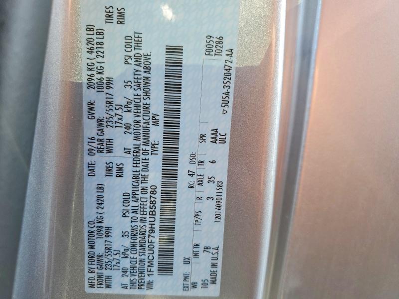Продажа на аукционе авто 2017 Ford Escape, vin: 1FMCU0F79HUB58780, номер лота: 53880486