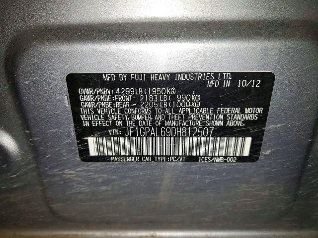55810616 :رقم المزاد ، JF1GPAL69DH812507 vin ، 2013 Subaru Impreza مزاد بيع